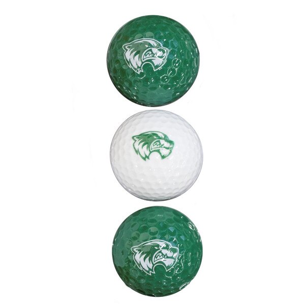3 UVU golf balls green and white